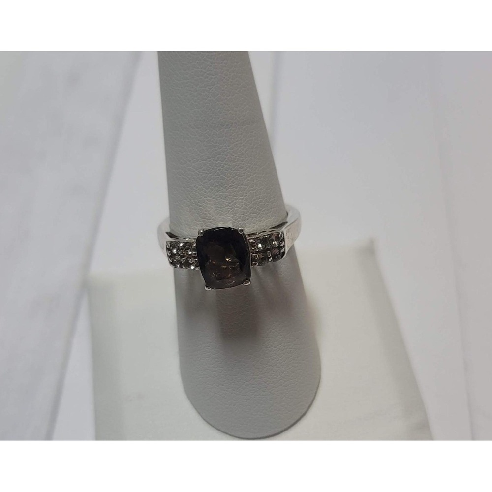 STS 925 Sterling Silver Smoky Topaz Cushion Cut Ring Size 8 Filigree Detail
